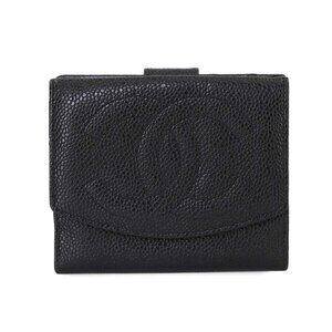 CHANEL Coco Logos Compact Wallet Caviar Skin Leather Black A13496 90276990